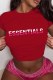 Red Casual Print Letter O Neck T-Shirts