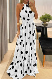 Brown Casual Sweet Print Polka Dot Patchwork Backless Halter Straight Dresses