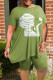 Green Casual Street Print Patchwork O Neck Plus Size Two Pieces