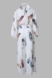 White Casual Print Patchwork Turtleneck Regular Jumpsuits