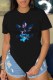 Black Casual Character Print Letter O Neck T-Shirts