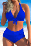 Blue Sexy Solid Backless Swimwears (With Paddings)
