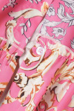Red Casual Print Patchwork Buckle Turndown Collar Shirt Dress Dresses