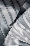 Blue Street Print Patchwork Fold Asymmetrical Oblique Collar Straight Dresses