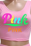 Pink Casual Print Letter U Neck Sleeveless Two Pieces