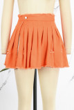 Tangerine Street Solid Patchwork Fold High Waist Type A Solid Color Bottoms