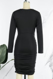 Red Sexy Solid Patchwork V Neck Pencil Skirt Dresses