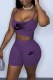 Light Purple Casual Street Print Letter Spaghetti Strap Sleeveless Two Pieces