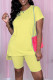 Light Yellow Casual Solid Basic O Neck Short Sleeve Two Pieces