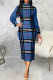Blue Casual Elegant Print Patchwork O Neck One Step Skirt Dresses