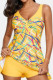 Lemon Yellow Sexy Print Backless Swimwears (With Paddings)
