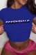 Blue Casual Print Letter O Neck T-Shirts