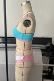Pink Sexy Patchwork Backless Contrast Swimwears (With Paddings)