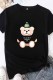 Black Casual Character Print Letter O Neck T-Shirts
