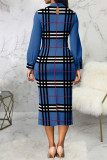 Blue Casual Elegant Print Patchwork O Neck One Step Skirt Dresses