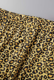 Leopard Print Casual Print Camouflage Print Patchwork O Neck Short Sleeve Two Pieces