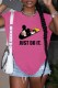 Rose Red Casual Street Character Print Slit Letter O Neck T-Shirts