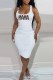 White Casual Print Letter U Neck One Step Skirt Dresses
