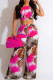 Rose Red Sexy Casual Print Frenulum Backless Spaghetti Strap Sleeveless Two Pieces