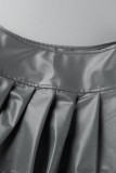 Red Sexy Street Solid Patchwork Fold High Waist Type A Solid Color Bottoms