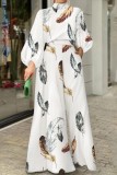 White Casual Print Patchwork Turtleneck Regular Jumpsuits