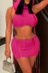 Rose Red Sexy Solid Ripped See-through Backless Hooded Collar Sleeveless Two Pieces