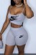 Grey Casual Street Print Letter Spaghetti Strap Sleeveless Two Pieces