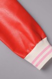 Red White Casual Print Patchwork O Neck Outerwear