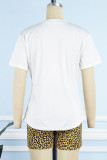 Leopard Print Casual Print Camouflage Print Patchwork O Neck Short Sleeve Two Pieces