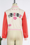 Red White Casual Print Patchwork O Neck Outerwear