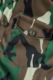 Green Casual Camouflage Print Patchwork Turndown Collar Short Sleeve Dress