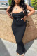 Black Sexy Casual Print Backless Spaghetti Strap Long Dress Dresses