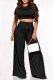 Black Casual Solid Patchwork O Neck Short Sleeve Two Pieces