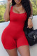 Red Street Solid Patchwork U Neck Skinny Rompers