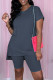 Dark Gray Casual Solid Basic O Neck Short Sleeve Two Pieces