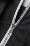 Black Street Patchwork Pocket Zipper Strapless Sleeveless Two Pieces