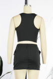 Red Sexy Solid Hollowed Out Patchwork O Neck Sleeveless Two Pieces