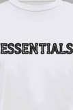 White Casual Print Letter O Neck T-Shirts