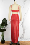 Red Sexy Solid Patchwork Backless Spaghetti Strap Long Dress Dresses