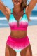 Red Sexy Gradual Change Print Hollowed Out Backless Swimwears (With Paddings)