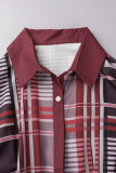 Burgundy Casual Print Basic Shirt Collar Tops