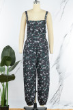 Black Casual Camouflage Print Patchwork Spaghetti Strap Regular Jumpsuits (Without T-shirt)