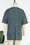 Dark Gray Casual Street Print Patchwork O Neck T-Shirts