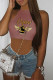 Deep Pink Casual Print Basic O Neck Tops