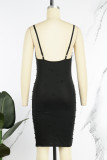 Black Sexy Solid Backless V Neck Sling Dress Dresses