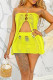 Yellow Sexy Solid Hollowed Out Patchwork See-through Asymmetrical Strapless Sleeveless Two Pieces