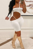 White Fashion Sexy Solid Hollowed Out Backless Strapless Skinny Romper
