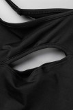 Black Sexy Solid Hollowed Out Backless Spaghetti Strap Sleeveless Dress Dresses