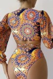 Blue Sexy Print Bandage Swimwears (With Paddings)