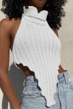 White Sexy Casual Solid Backless Turtleneck Tops
